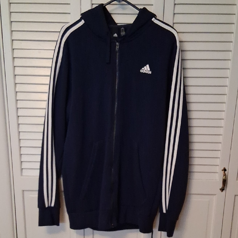Adidas Dark Blue Zip-Up with White Accents